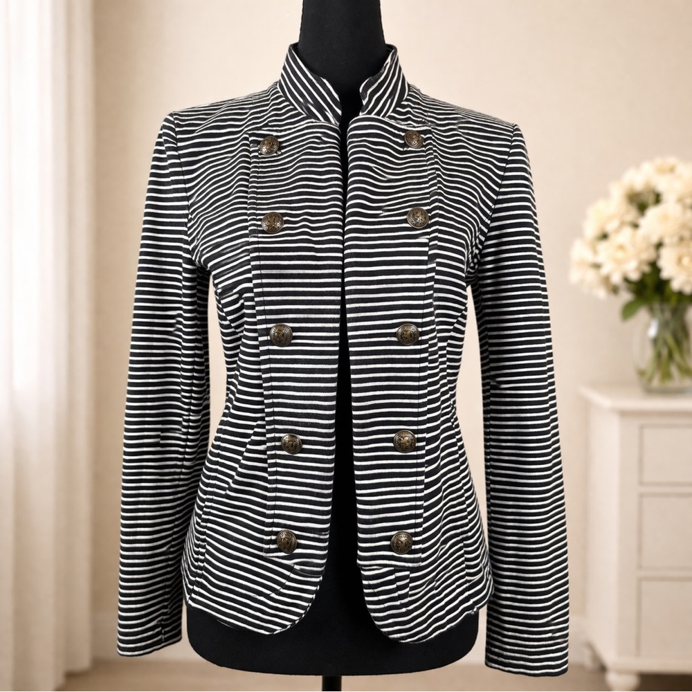 Tommy Hilfiger Black & White Striped Double-Breasted Blazer